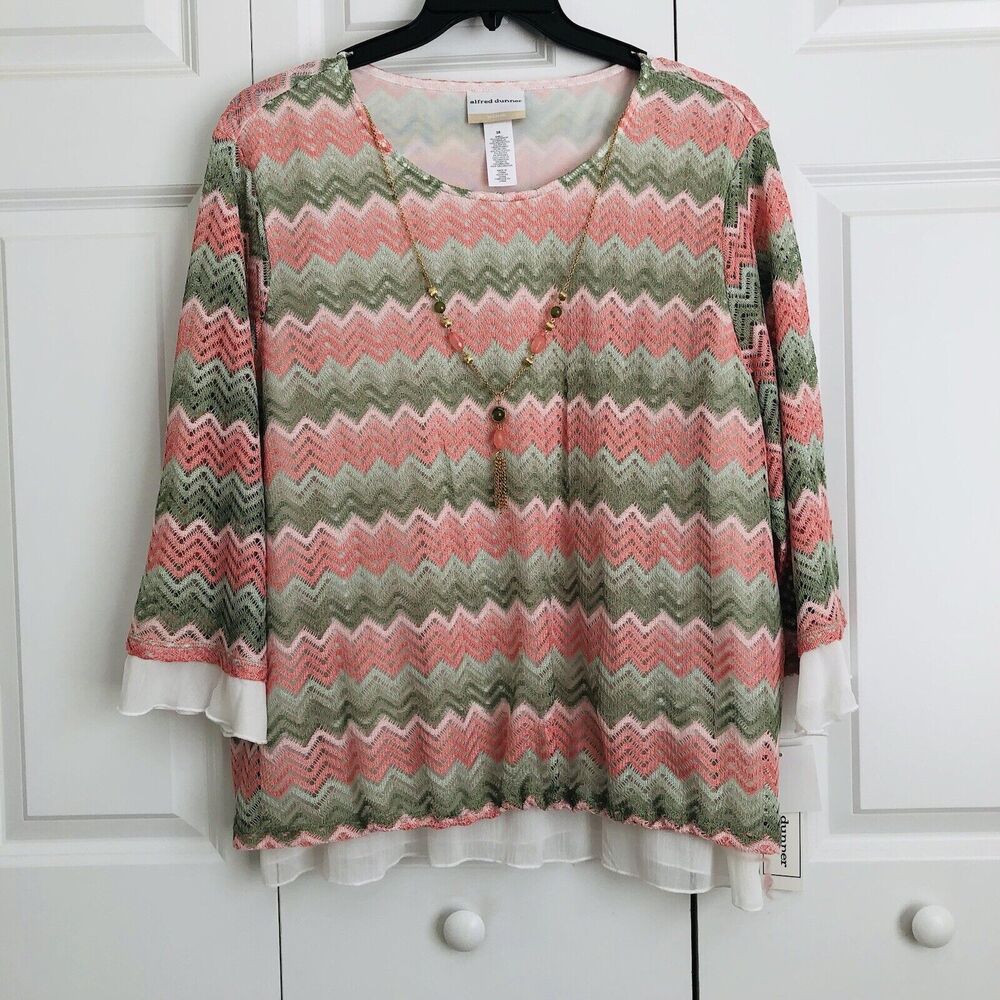 ALFRED DUNNER WOMEN'S TOP ZIG ZAG STRIPS MULTICOLOR SIZE 2X AND 3X PULLOVER 162